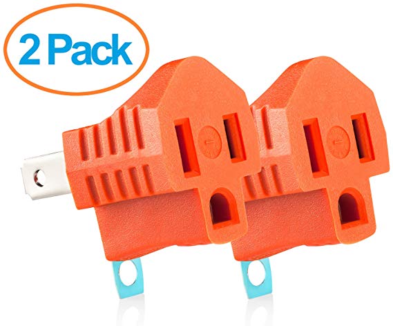 Yubi Power Grounding Adapter Plug - Grounded Outlet Adapter - 2 Prong to 3 Prong Adapter - 2 Pack - Orange