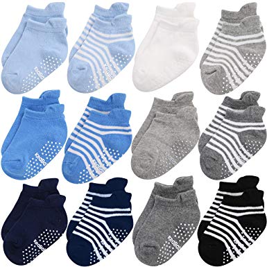 Baby Non Slip Grip Toddler Socks - Ergonomic Anti Skid Sole Grips For Boys Girls Toddlers Kids Infant - 12-36 Months Soft & Breathable Cotton Socks Set For Baby Boy Kid (Blue Craft)