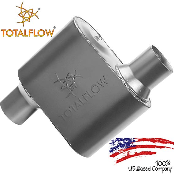 TOTALFLOW Black 2.5" Offset In / 2.5" Offset Out 442518 409 Stainless Steel Single Chamber Universal Muffler 2.5" Offset Out