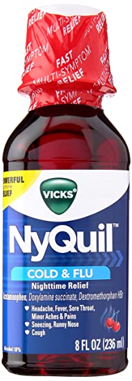 Vicks NyQuil Cold and Flu Nighttime Relief Cherry Flavor Liquid, 8 Ounce