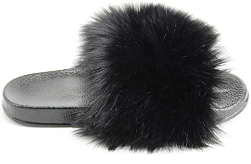 NewYouDirect Fur Slides for Women,Quality Long Fur Womens Slides Fuzzy Sandals Flip Flop Furry Slides Soft Flat for Indoor Outdoor
