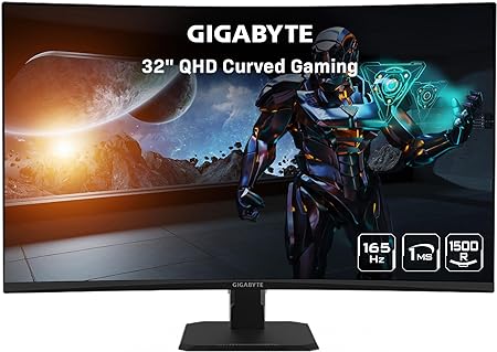 GIGABYTE GS32QC 31.5" 165Hz 1440P Curved Gaming Monitor, 2560x1440 VA 1500R Display, 1ms (MPRT) Response Time, HDR Ready, 1x Display Port 1.4, 2X HDMI 2.0,Black