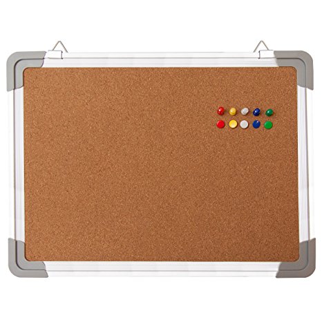 Bulletin Board Set - Cork Board 16 x 12 "   10 Color Pins - Small Mini Hanging Tack Message Memo Picture Board for Home Office School - Presentation, Display and Planning (16x12" Cork)