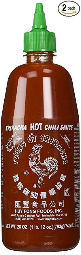 Huy Fong Sriracha Chili Hot Sauce, 28 Ounce Bottle (Pack of 2), Set of 2