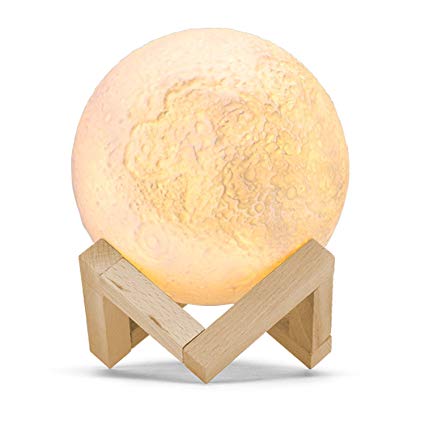 Moon Lamp,STONEKAE 3D Print Moon Light Diam 5.9 inch(0.62 lbs),3D Moon Lamp 1 LED Lamp Bead Luna Moonlight Lamp - Warm and Cool Lighting, Night Light with Wood Stand