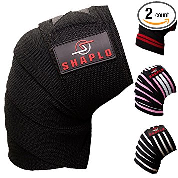 Shaplo Knee Sleeve Wrap Set With 2 Compression Knee Brace Weightlifting Wraps - Ideal Support for Squats, Lifting, Bodybuilding, Powerlifting, CrossFit & More - For Men & Women - 78" Long