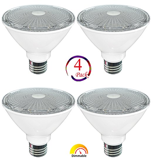 SleekLighting Par 30 LED 11 Watt "Dimmable" Wide Flood Short Neck Light Bulb(40°), Soft White (3000K), 800 Lumens, E26 Medium Base, 75 Watt Equivalent, UL Approved (PACK OF 4)