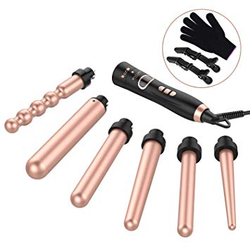 BESTOPE 6 in 1 Curling Iron and Wand Set with 6 Interchangeable Hair Wand Ceramic Barrels(0.5 to1.25) and Heat Protective Glove - Rose Golden