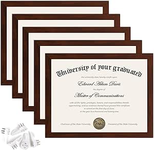 upsimples 8.5x11 Picture Frame Certificate Document Frame with High Definition Glass, 5 Pack Diploma Frames for Wall and Tabletop, Mahogany