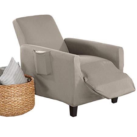 Home Fashion Designs 1-Piece Spandex Slipcover Dawson Collection. (Recliner, Silver Cloud)