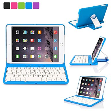 iPad Mini 1 2 3 360 Degree Rotatable Keyboard Case, iNNEXT Ultra Slim Keyboard Cover Case with Bluetooth Connectivity (Blue) for Apple iPad Mini 1 2 3 Retina with 360 Rotation and Multi-Angle Stand