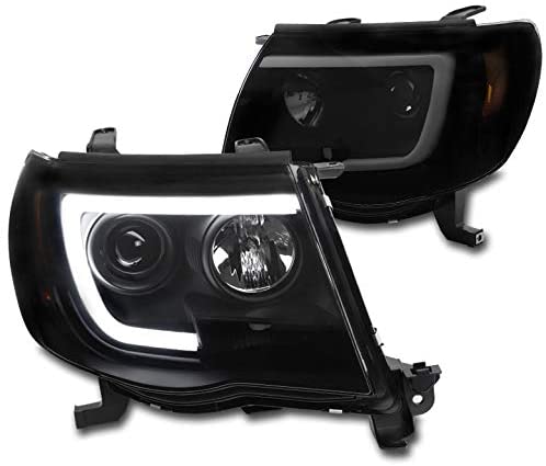 ZMAUTOPARTS LED Tube Projector Headlights Headlamps Black/Smoke Compatible with 2005-2011 Toyota Tacoma