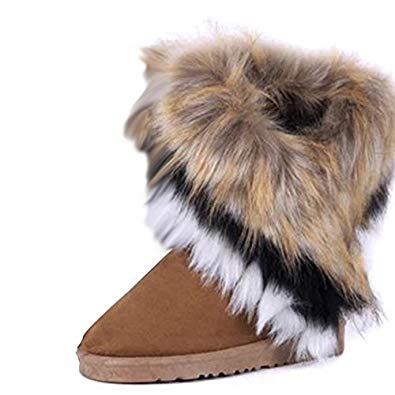 Warm Fur Winter Boots for Women - Stylish Womens Winter Boots Mid Calf Ankle Boots Faux Fur Tassel Shoes