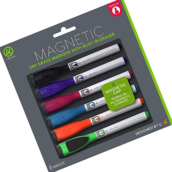 Low Odor Magnetic Dry Erase Markers With Erasers, Medium Point, Assorted Colors (Update Version)