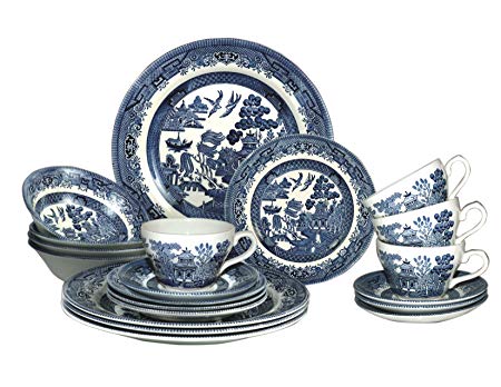 Churchill Blue Willow Plates Bowls Cups 20 Piece Dinnerware Set, Made In England