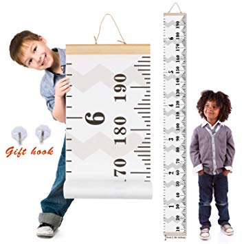 MIBOTE Kids Growth Chart, Wood Frame Fabric Canvas Height Measurement Ruler from Baby to Adult for Child's Room Decoration 7.9 x 79in (7.9 x 79in, Flamingo)