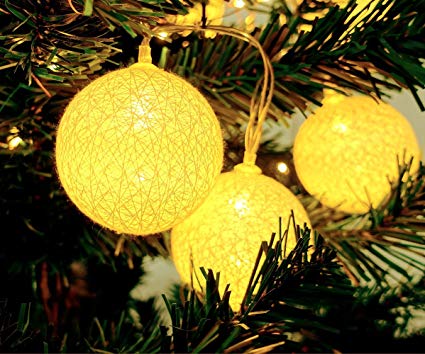 GiBot Cotton Ball Lights, 10 LED Battery Powered String Lights Indoor Fairy Cotton Ball String Lights for Wedding Party Patio, Warm White