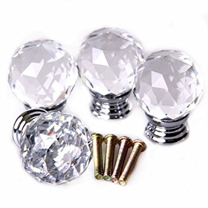 BEIYI 4pcs Vintage Glass Door Knobs sets 1.18 inch Clear Acrylic Crystal in Diamond Shape Ideal for door, wardrobe, cabinet, closet etc
