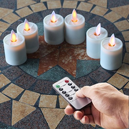 NONNO&ZGF Mystique Moving Wick 1.5 X 2.6 Inch Votives Flameless Tea Lights w/Remote and Dancing Flame, Ivory, Set of 6