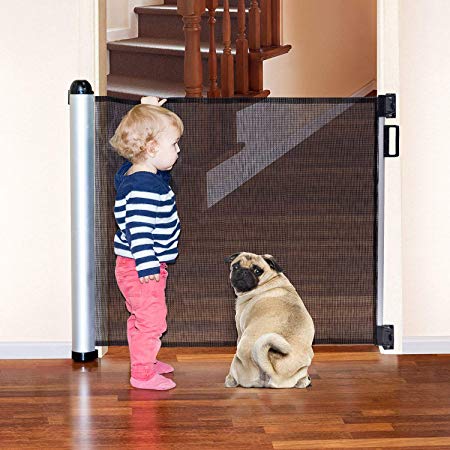 Retractable Baby Gate, Extra Wide Baby Safety Mesh Gate and Pet Gate for Stairs/Door/Stairway/Outdoor/Indoor, Easy Latch and Flexible Design Mesh Baby Gate for Most Spaces