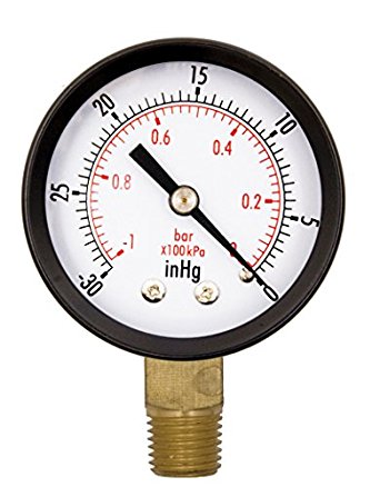 2" Utility Vacuum Pressure Gauge for air compressor water oil gas - 1/4" NPT Lwr Mount, -30HG/0PSI GSAD2012-VUPD