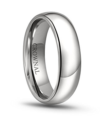 Crownal 8mm 6mm 5mm 4mm 3mm 2mm White Tungsten Carbide Polished Classic Dome Wedding Ring All Sizes