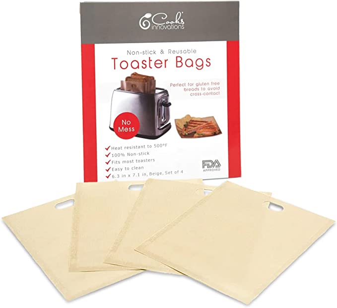 Reusable Toaster Bag - Toaster Bags for Grilled Cheese Sandwiches, Pizza Rolls,   - Nonstick Toaster Bags Made of Teflon - BPA & PFOA Free Little Bags - Toaster Bags Reusable Up To 50 Uses (Set of 4)