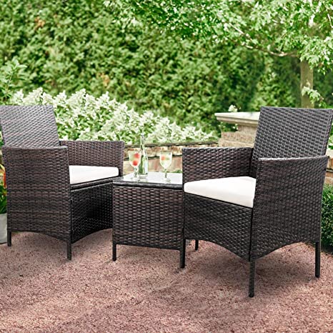 Greesum GS-3RCS8BG 3 Pieces Outdoor Patio Furniture Sets, Brown and Beige