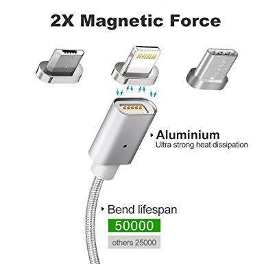 Magnetic Cable,3-in-1 Magnetic Lighting USB Cable and Type C Cable,Micro USB Cable,Fast Charging,Nylon Braided Sync Cord with High Speed Data Transfer for iOS Android Systems (silver 1)