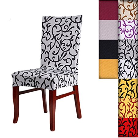 SHZONS™Super Fit Stretch Removable Washable Short Dining Chair Cover Protector Seat Slipcover for Hotel,Dining Room,Ceremony,etc.(GrayBlack)