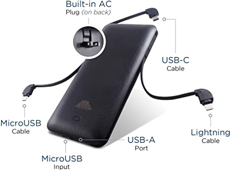 Scout - The World’s Most Versatile Charger All-in-One - Power Bank, Built-in Wall Charger, Three Charging Cables, Universal USB Port, (Max)