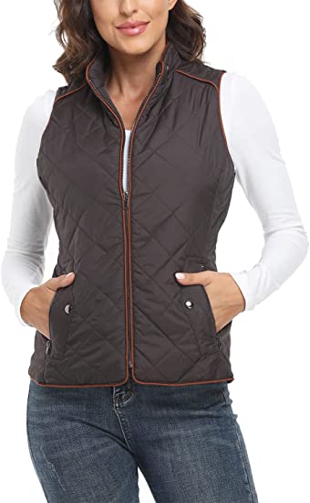 Dilgul Women Padded Vest Stand Collar Zip Up Puffer Lightweight Quilted Vest