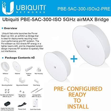 Ubiquiti PBE-5AC-300-ISO 2PACK PRE-CONFIG 5GHz PowerBeam AC Isolated Reflector