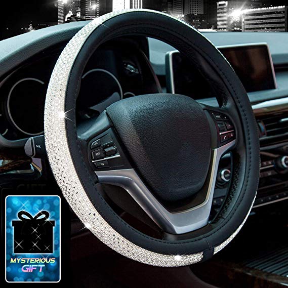 Didida Bling Steering Wheel Cover for Men Women Diamond Crystal Rhinestones Shiny Universal 15 Inch (White)