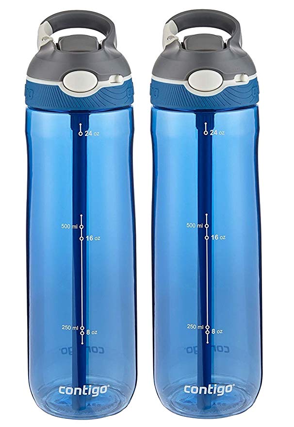 Contigo AUTOSPOUT Ashland Reusable Water Bottle - Spout Shield Protects from Germs - BPA Free - Top Rack Dishwasher Safe - Great for Sports, Home, Travel, 24oz, Monaco (2 Pack)