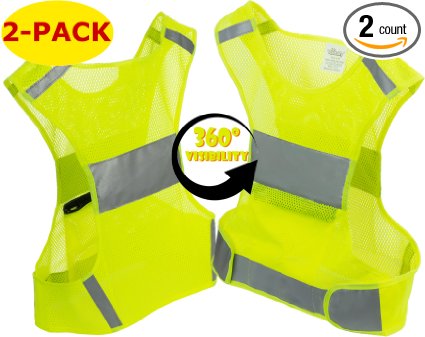 Reflective Vest for Running or Cycling (2 Pack) | Reflector Jackets with Pockets | High Visibility Safety Clothing for Bike, Walking, Runners | Security Gear for Women, Men, Kids | S/M, M/L, X/L Size