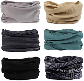 FAYBOX 6pcs Magic Wide Wicking Headbands Outdoor Headwear Bandana Sports Scarf Tube UV Face Mask for Workout Yoga Running Hiking Riding Motorcycling