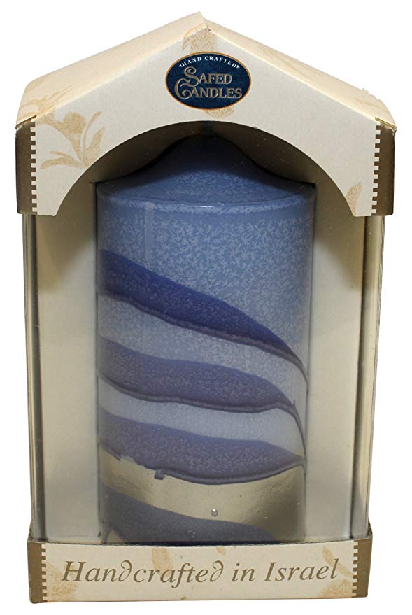 Majestic Giftware SC-SLPS-B Safed Pillar Havdalah Candle, 2 by 4-Inch, Silver-Blue
