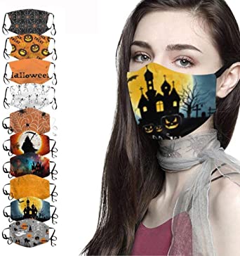 E-SCENERY 10PC Halloween Cotton Masks Women Man Reusable Washable Dust Face Bandanas
