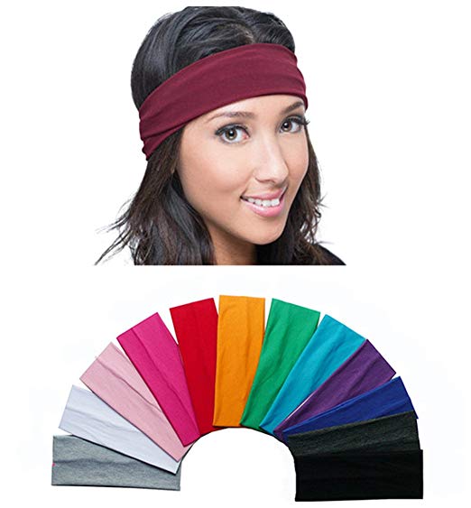Yeshan Pack of 12 Wicking Stretchy Athletic Bandana Headbands/Head wrap/Yoga Headband/Head Scarf/Best Looking Hairband for Sports or Fashion