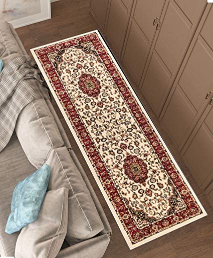 Persian Classic Ivory 2'7'' x 9'6'' Runner Area Rug Oriental Floral Motif Detailed Classic Pattern Antique Living Dining Room Bedroom Hallway Home Office Carpet Easy Clean Traditional Soft Quality
