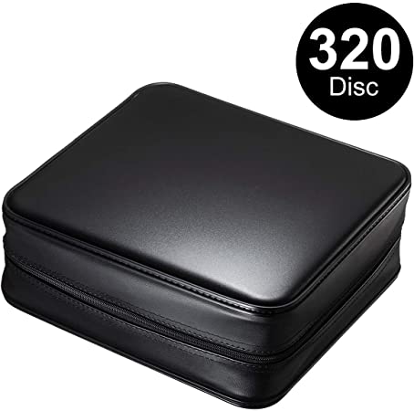 SANWA (Japan Brand) 320 Large Capacity CD Case, Portable DVD/VCD Storage, EVA Protective Blu-ray Wallet, Binder, Holder, Booklet with Attached Handle for Car, Home, Office, Travel (Black)