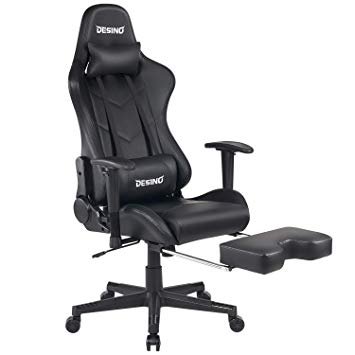 DESINO Gaming Chair Racing Style High Back Computer Game Chair Swivel Ergonomic Executive Office Leather Chair Video Game Desk Chair with Footrest for Adults (Black)