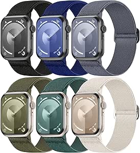 Maledan Stretchy Sport Solo Loop Compatible with Apple Watch Bands 44mm 45mm 49mm 42mm 41mm 40mm 38mm Men Women, 6 Pack Nylon Braided Straps for Apple Watch Ultra 2 SE iWatch Series 9 8 7 6 5 4 3 2 1