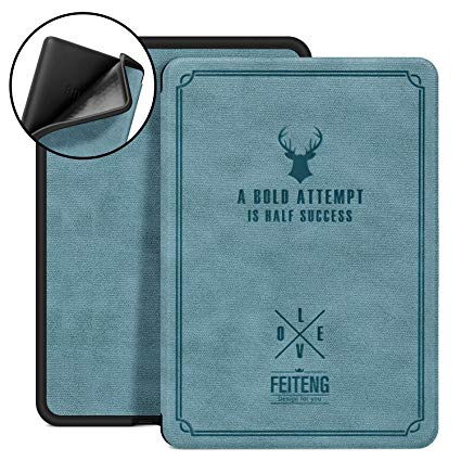 Ayotu Silicone Soft Case for Kindle Paperwhite 2018 - Soft Smart Cover with Auto Wake/Sleep - Fits Amazon All-New Kindle Paperwhite Leather Cover (10th Generation-2018) Retro Series K10 Lake Blue