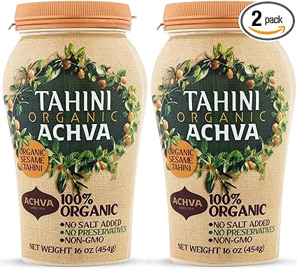 Achva Organic Tahini Paste - USDA Sesame Paste - Rich Creamy Taste for Hummus, Tahini Sauce & Dressing - Kosher, Vegan Gluten Free, Peanut Free & Non-GMO (2 Jars of 454g)