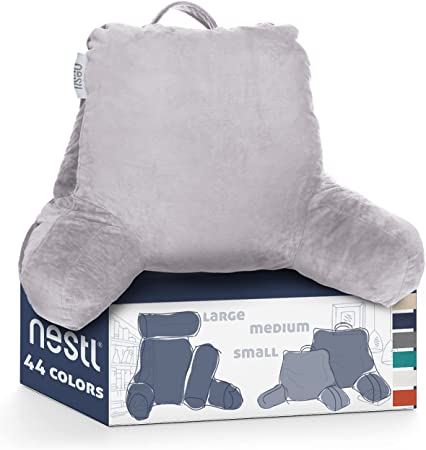 Nestl Reading Pillow, Petite Back Pillow, Backrest Pillows for Bed with Arms, Shredded Memory Foam Back Pillows for Sitting in Bed, Small Back Support Pillow for Kids & Teens, Light Gray Lavender