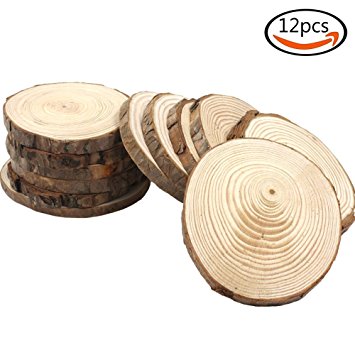 JPSOR 12pcs 3.5"-4" Pure Natural Unfinished Wood Slices DIY Handmade Wedding Craft Ornaments