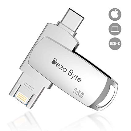 USB C Flash Drive 128GB USB 3.0 Memory Stick External Storage DEZOBYTE Thumb Drive Apply to iPhone/iPad/iPod New MacBook USB C Interface Android Devices and PC (128G Silver)