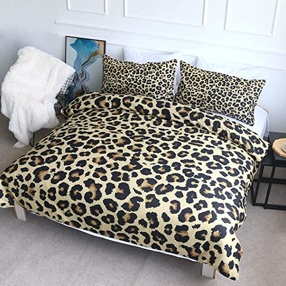 BlessLiving Leopard Duvet Cover Animal Print Cheetah Queen Bedding Bed Cover 3 Piece Golden Comfortable Comforter Quilt Cover Home Bedding Sets